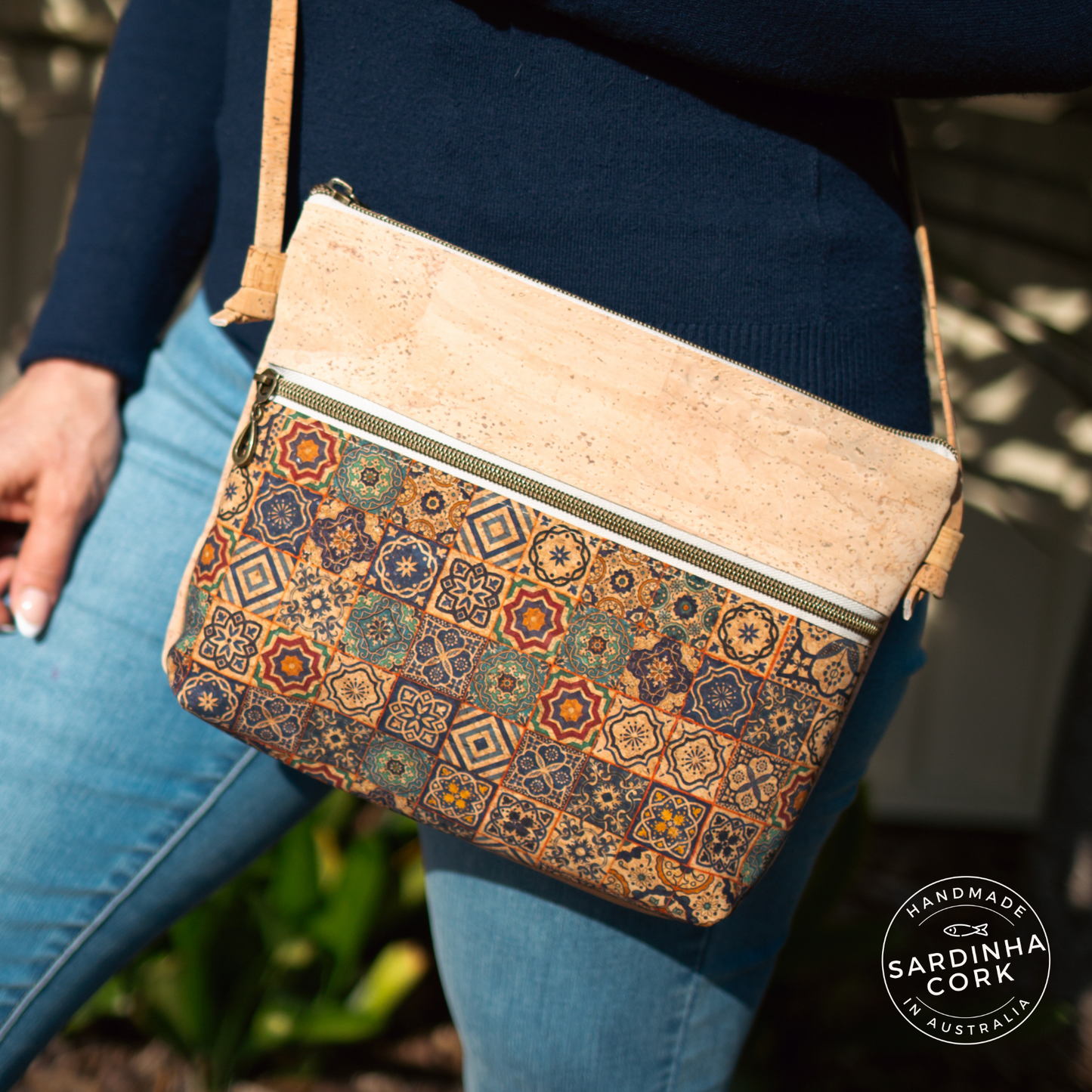 Victoria Cork Crossbody Bag - Azulejo